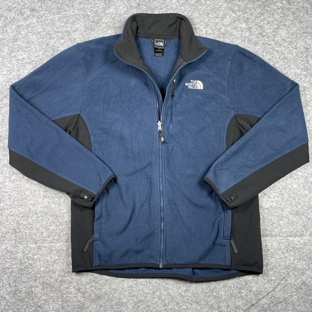 The North Face Fleece Jacket Mens L Blue Black Full Zip Mock Neck Outdoor Coat